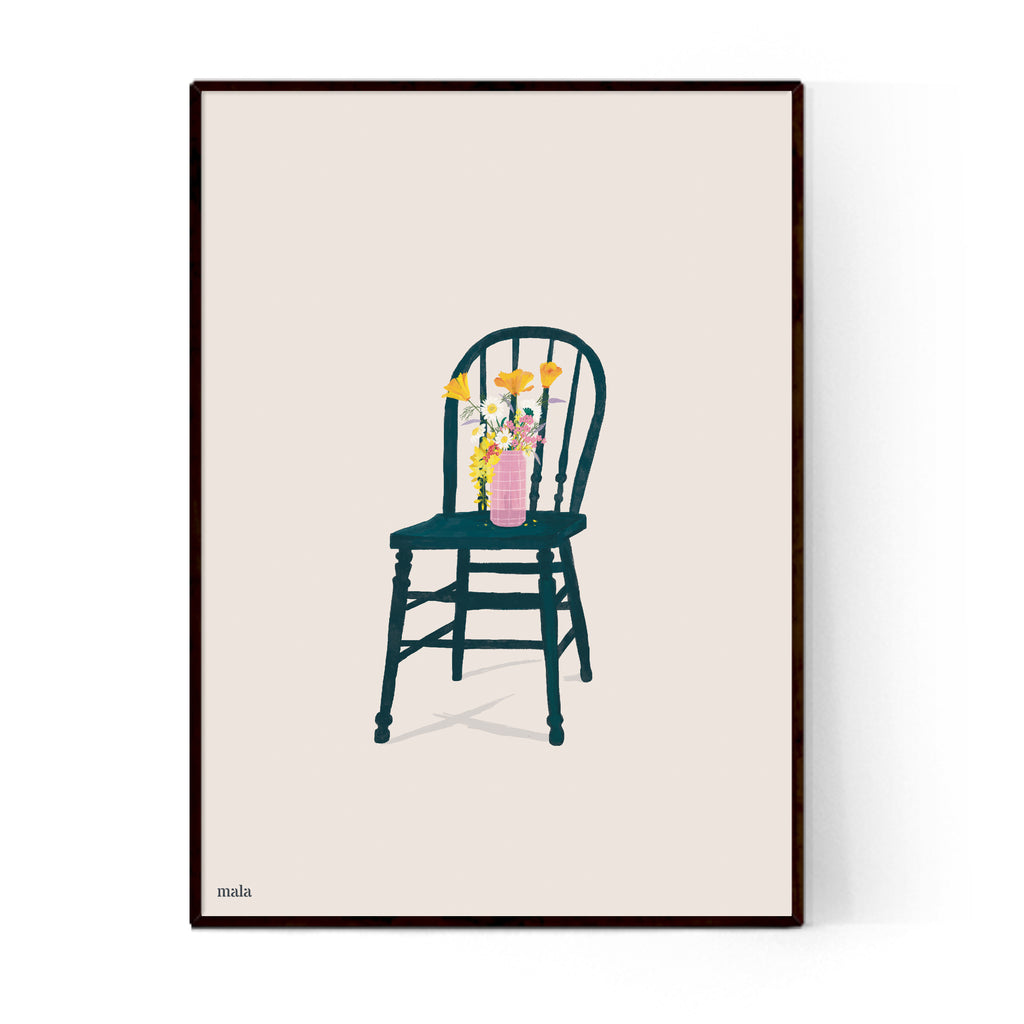 BLUE CHAIR WITH FLOWERS - הדפס כסא כחול עם פרחים  Small / Medium / Large poster