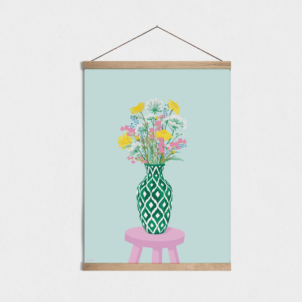 SPRING BOUQUET IN TURQUOISE - הדפס זר אביבי בטורקיז בהיר Small/Large poster
