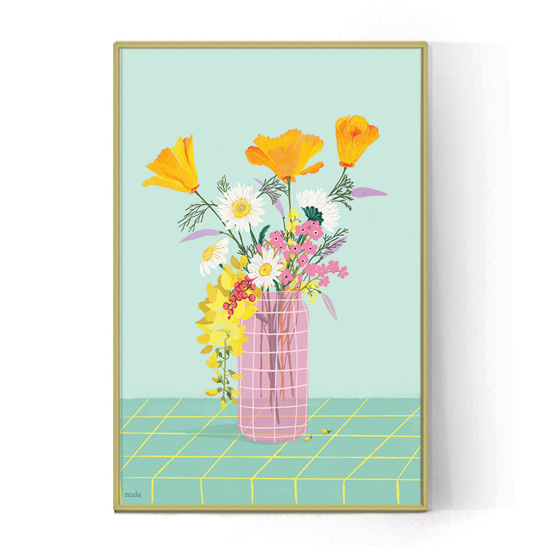 BOUQUET IN A PINK CAN - הדפס זר פרחים בפחית Medium/Large poster