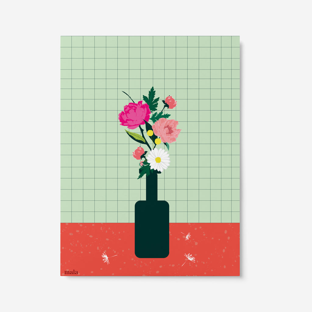 FLOWER BOTTLE- גלויית פרחים בבקבוק ירוק Large postcard