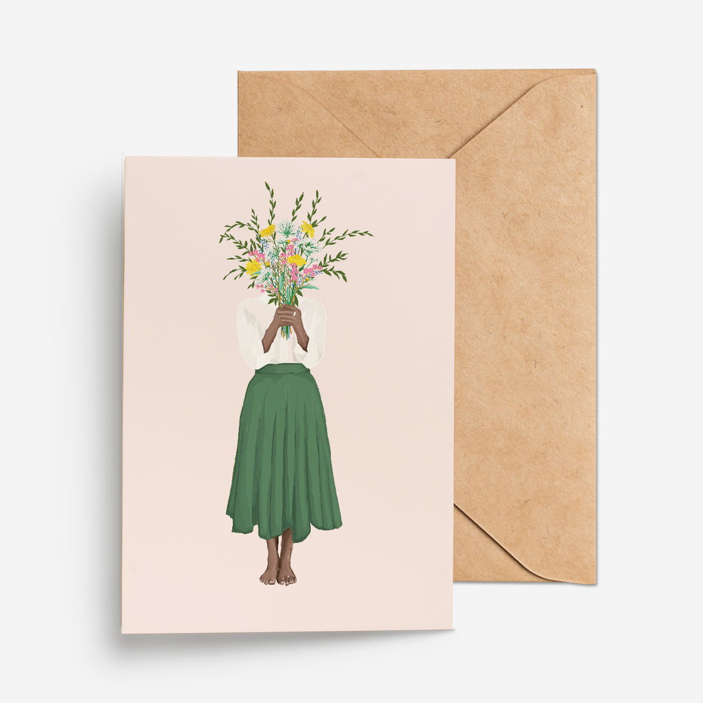 WOMAN WITH FLOWERS  - כרטיס ברכה אישה עם פרחים  Large greeting card