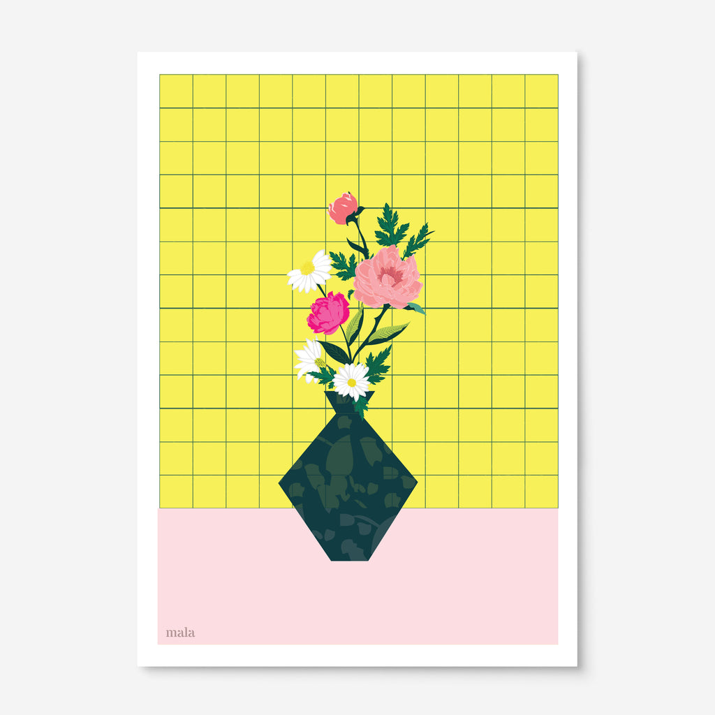 GREEN VASE - הדפס פרחים באגרטל ירוק Small poster