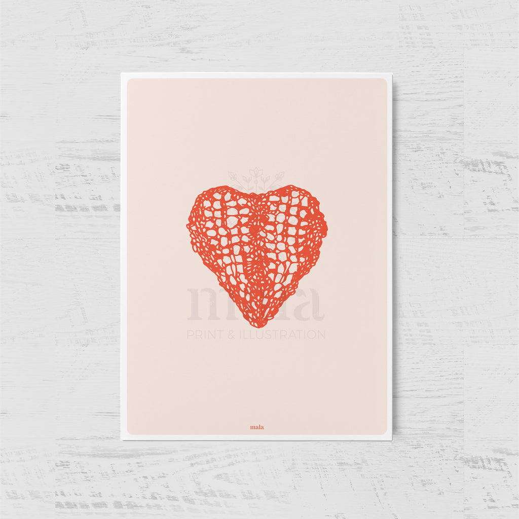 RED KNITTED HEART - גלויית לב סרוג אדום Large postcard