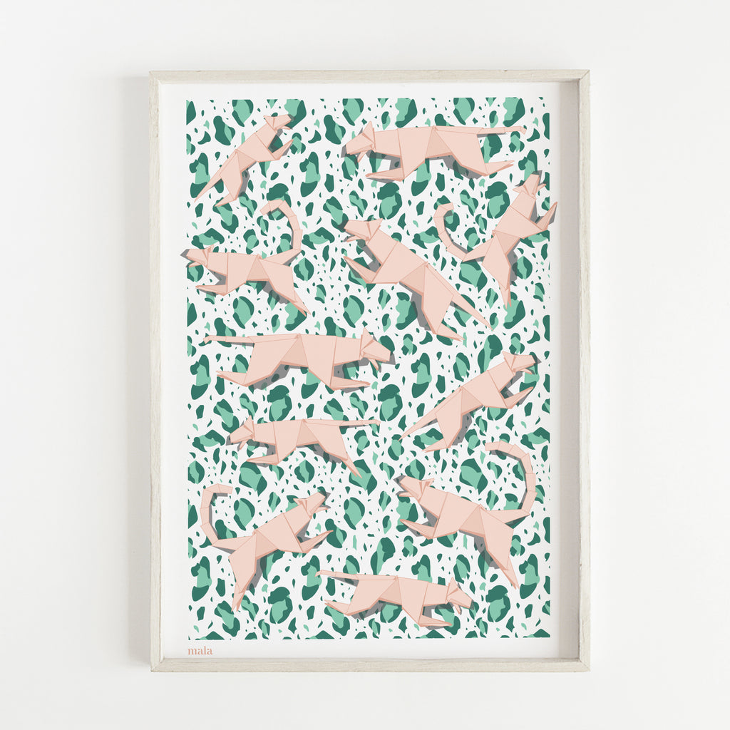 ORIGAMI LEOPARDS - הדפס נמרים מאוריגמי Small/Medium poster