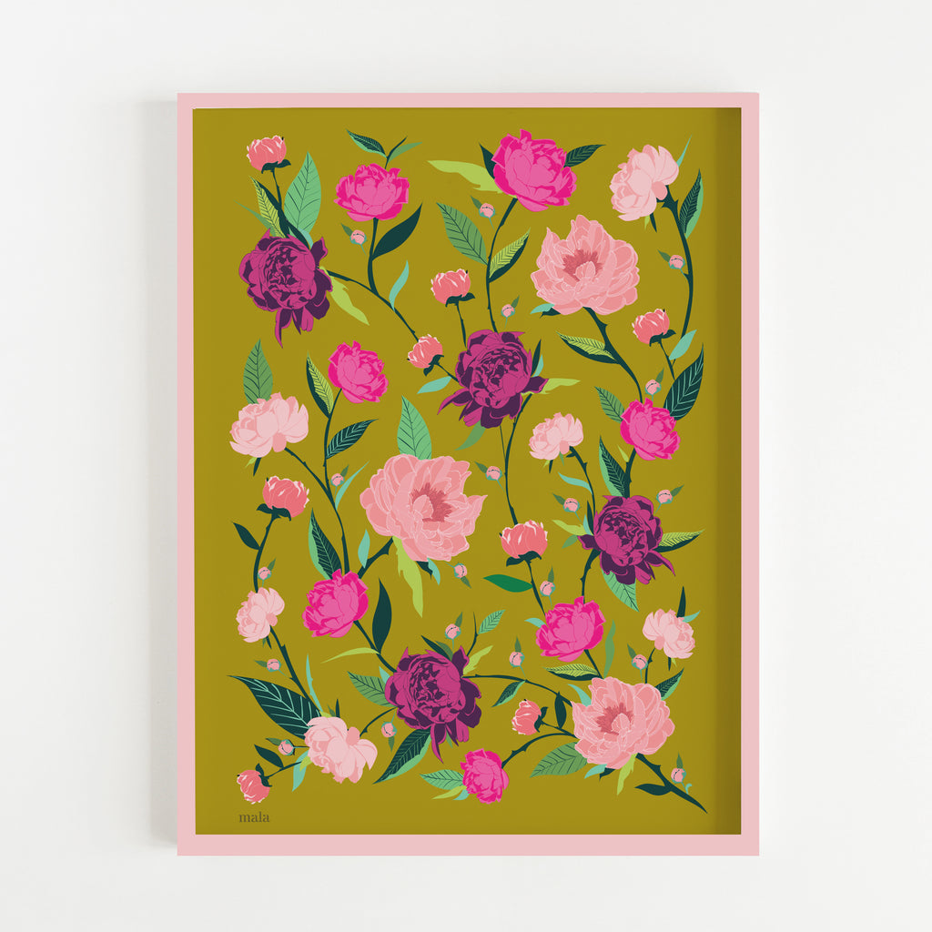 PEONIES FLOWERS - הדפס נוריות בחאקי Large poster