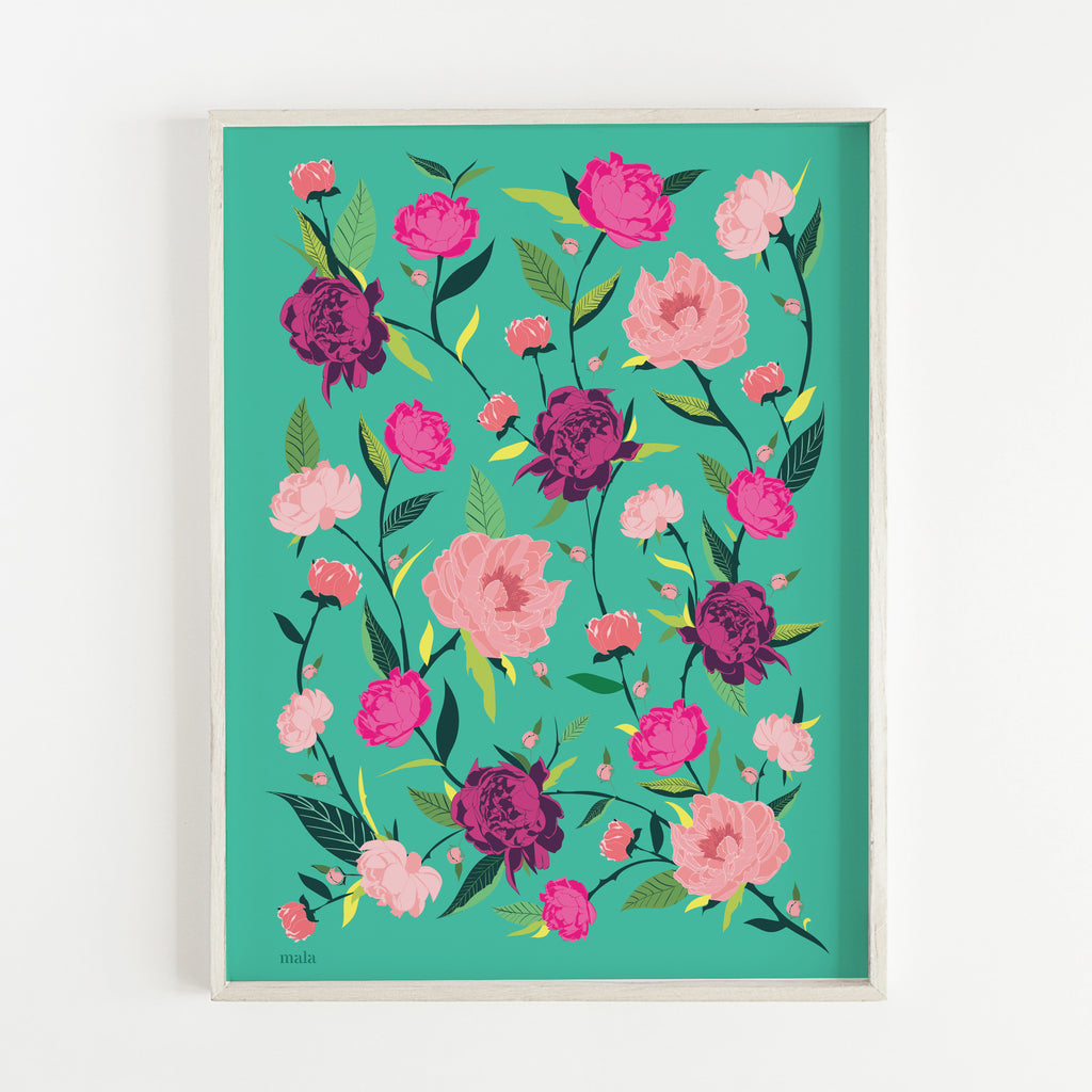 PEONIES FLOWERS - הדפס נוריות בטורקיז Large poster