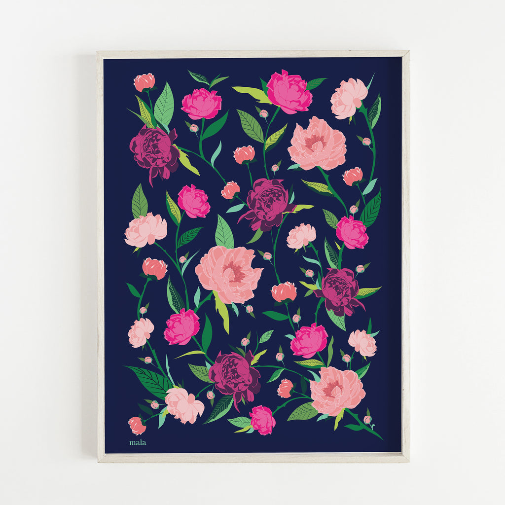 PEONIES FLOWERS - הדפס נוריות בכחול Large poster