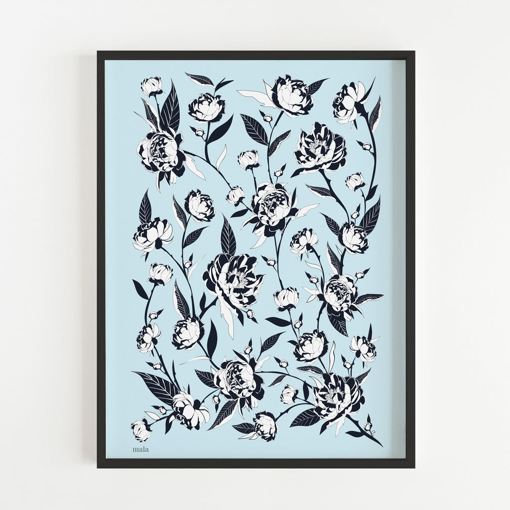 PEONIES FLOWERS - הדפס נוריות בתכלת Large poster