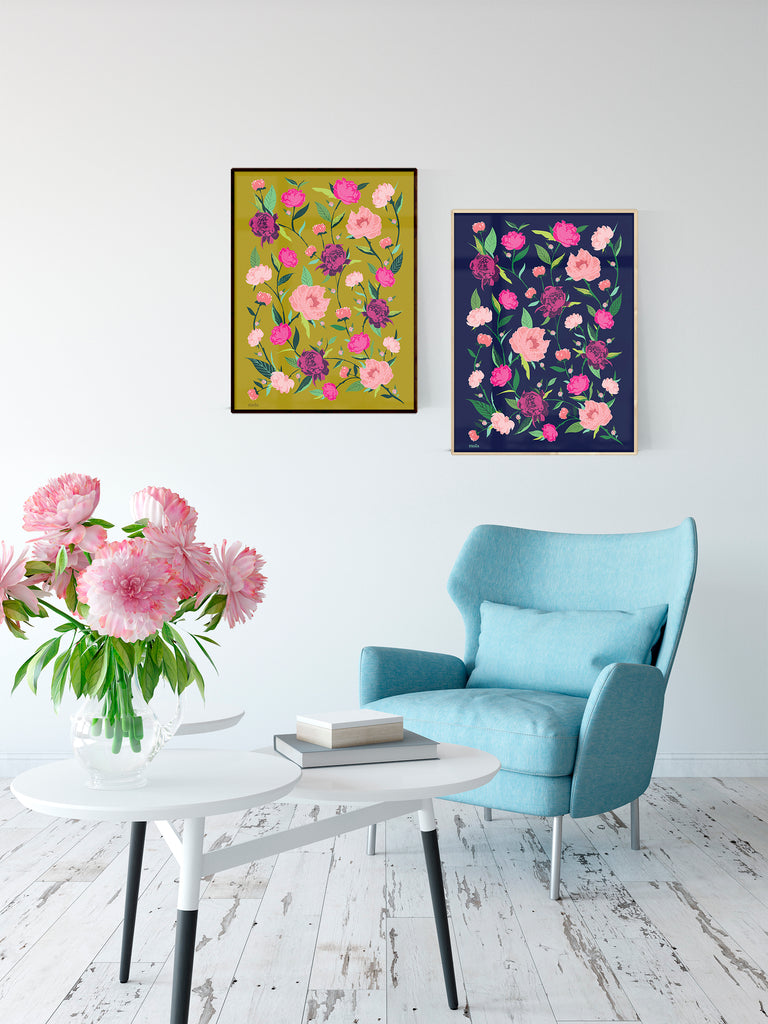 PEONIES FLOWERS - הדפס נוריות בכחול Large poster